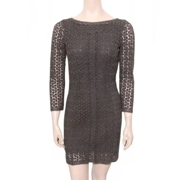 NWT Diane Von Furstenberg Caritan Long Sleeve Lace Mini Gray Dress 6 - Picture 3 of 14
